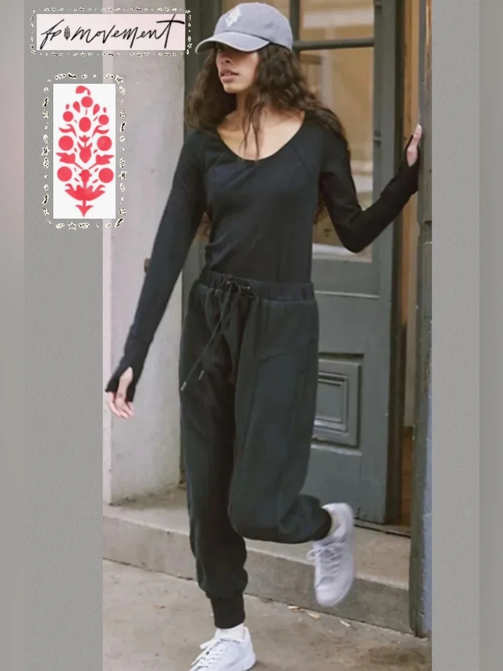 🆕 Free People FP Movement Make It Count One Piece Jumpsuit Long Sleeve Black